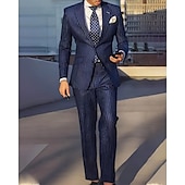 billiga Herrars klassiska kavajer-Herr Uppsättning Kavaj Företag Cocktailfest Bröllopsfest Mode Ledigt Vår &amp; Höst Polyester Rand Knappar Ficka Bekväm Enkelknäppt Blazer Svart Marinblå