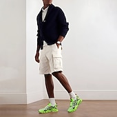 economico Sneakers da uomo-sneakers da uomo verde neon con fiamme, design audace a onde con tomaia traspirante e suola ammortizzata, perfette per lo streetwear e uno stile di vita attivo