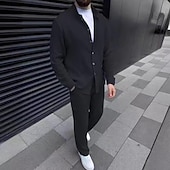 billiga Basic skjortor för män-Herr 2 delar Skjorta set Matchande set Casual skjorta Knapp upp skjorta Svart Vit Blå Grön Khaki grön Långärmad Slät Bandkrage Semester Dagligen Kläder Mode Ledigt