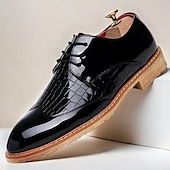 baratos Formal-Sapatos oxford masculinos de couro sintético envernizado branco com padrão de crocodilo e sola de madeira - calçados formais elegantes para casamentos e eventos especiais