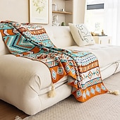 abordables Couvertures et plaids-Couverture tissée bohème au design de pompon complexe, douce et durable, parfaite pour les lits, les canapés ou les chaises, ajoute une touche bohème unique à votre espace de vie, élégante et