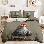 economico 100% cotone-set copripiumino con stampa divertente di gallo, 100% cotone, tessuto morbido e traspirante, include copripiumino e federe, ipoallergenico e delicato sulla pelle, lavabile in lavatrice, resistente, confortevole