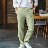お買い得  仕事-男性用 リネンパンツ ズボン ポケット ドローストリング 平織り 履き心地よい 高通気性 ビジネス 日常 ビジネス シンプル ライトカーキ ブラック マイクロエラスティック