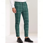 cheap Slim-Men&#039;s Geometric Plaid Dress Pants Mid Waist Casual Outdoor Vacation Home Zipper Pocket Summer Spring Fall 3D Print Black Red Orange