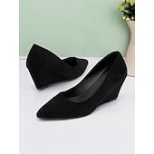 abordables Block Heels-escarpins compensés à bout pointu en faux suède noir pour femmes - chaussures élégantes et confortables pour le bureau et les événements formels