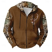 abordables Sweats de Chasse-Homme Camouflage Cerf Sweats à capuche Mode Quotidien manche longue À capuche Vacances Chasse Noir Marron Cordon de serrage Fermeture éclair Automne Hiver Designer