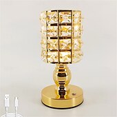 billige Bordlamper-metall krystall skrivebordslampe - usb oppladbar dekorativ lampe med tri-farget dimming for stue, bar, uteservering, fest, festivalatmosfære, nattlys  &amp; leselampe
