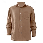 economico Strada-Per uomo Camicia camicia di lino Camicia estiva Camicia da spiaggia Tinta unica Esterno Da mare Nero Verde Cachi Grigio Manica lunga Collo ripiegabile Primavera &amp; Autunno Abbigliamento Bottone giù