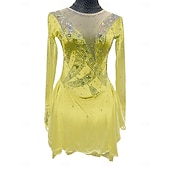 cheap Figure Skating Dresses-Figure Skating Dress Women&#039;s Girls&#039; Ice Skating Dress Outfits Light Yellow Lake Blue Yellow Mesh Spandex High Elasticity Training Competition Skating Wear Patchwork Crystal / Rhinestone Long Sleeve