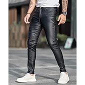 baratos calça casual-Homens Calças cônicas Calças Lederhosen Botões Bolsos Tecido Conforto Ao ar livre Diário Moda Casual Preto Micro-Elástica