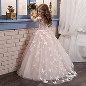 preiswerte Kleider für die Blumenmädchen-kinderkleidung Mädchen Kleid für die Erstkommunion Party Kleid Feste Farbe Ärmellos Langarm Leistung Hochzeit Party Gitter Prinzessin Süß Gitter Mitte der Wade Etuikleid Tüll-Kleid Sommer Frühling