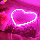 economico Lampade neon LED-luce al neon a forma di cuore rosa - led per San Valentino &amp;decorazione per feste perfetta per la stanza delle ragazze, dormitorio, decorazione per la casa per l&#039;anniversario di matrimonio