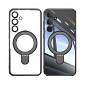 economico Cover Samsung-Custodia per telefono per Samsung Galaxy S24 Ultra S24 Plus S24 FE S25 Ultra con supporto per stand ricarica wireless placcatura retro magnetica