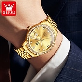 levne Quartz hodinky-nové olevs značka olevs prvotřídní business s diamanty pánské hodinky svítící kalendář ocelový pásek jednoduchá móda pro volný čas quartzové hodinky voděodolné sportovní pánské náramkové hodinky