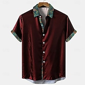 economico Modello etnico-Per uomo Motivo cashemire Camicia con bottoni Manica corta Moda Casual Feste Informale Estate Primavera Collo ripiegabile Abbottonare Rosso Blu