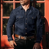 economico camicie di jeans da uomo-Per uomo Camicia Camicia in chambray Camicia in calicò Maglietta informale Camicia con bottoni Camicia di jeans Blu denim Nero Blu Azzurro Manica lunga Liscio Colletto Da mare Giornaliero