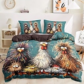 cheap 100% Cotton-Rooster Funny Duvet Cover Set 100% Cotton Soft and Comfortable Bedding Set with Fun Rooster Print Cozy and Stylish Perfect for Bedroom Decor Easy Care and Machine Washable