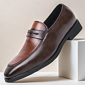 cheap Semi-Formal-Men&#039;s Black and White Faux Leather Loafers with Cut-Out Strap Detail - Elegant Slip-On Shoes for Formal and Business Attire