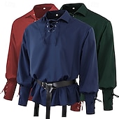 cheap Tops-Medieval Renaissance 17th Century Medium Length Blouse / Shirt Cosplay Costume Ren Faire Knight Ritter Celtic Knight Drawstring Solid Color Men&#039;s Celtic Pirate Masquerade Casual Daily Renaissance Fair