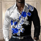 abordables Chemise en Satin pour Homme-Homme Floral Chemise décontractée Chemise boutonnée manche longue Décontractées Soirée Cadeau Casual Printemps Automne Col rabattu Boutonner Jaune Rouge Bleu Vert Gris