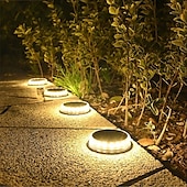 cheap Pathway Lights &amp; Lanterns-LED Solar Pathway Light Outdoor IP65 Waterproof Super Bright Disk Light 17LED Garden Lawn Pathway Patio Landscape Decoration 4pcs