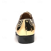 economico Formale-scarpe oxford da uomo con stampa leopardata dorata – design audace in vernice con dettagli brogue per feste e spettacoli teatrali