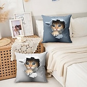 billiga djurstil-dekorativt kuddfodral söt kattunge peekaboo grafisk 1 st mjukt fyrkantigt kuddfodral örngott för sovrum vardagsrum soffa soffstol