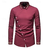 billige Button Down-skjorter for menn-Herre Skjorte Dresskjorter Skjorte med knapper عادي Bryllup Fest Svart Hvit Rød Navyblå Langermet Knaphul Vår &amp; Vinter Klær Broderi