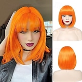 cheap Synthetic Trendy Wigs-Bob Wig with Bangs Short  Wig for Women, Cosplay Wig Easy to Wear, Straight Bob Wig for White Women, Synthetic Wig for Everyday, Party and Halloween