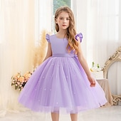 voordelige Bloemenjurken-Bloemenmeisjesjurk kinderen Voor meisjes Prinses jurk Prestatie Bruiloft Feest Elegant Mooi Netstof Effen Kleur Mouwloos Strakke ronde hals Lichtgeel Licht Roze 4 jaar +
