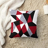 baratos estilo geométrico-Capa de almofada decorativa com padrão argyle 1 peça, capa de almofada quadrada macia, fronha para quarto, sala de estar, sofá, cadeira, preto, cinza, branco, vermelho