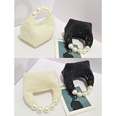 economico Clutch e borsette da sera-borsa da donna con perline finte e grande manico in perle, elegante pochette da sera per matrimoni, feste ed eventi formali nero argento beige