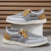 cheap Men&#039;s Sneakers-Men&#039;s Grey Knit Sport Shoes with Leather Accents and Lace-Up Design – Comfortable Casual &amp; Outdoor Footwear