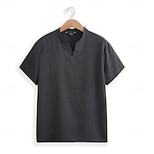 cheap Casual Henley Tee-Men&#039;s Henley Shirt Tee Top Short Sleeves Plain Fashion Designer Basic Buttons V Neck V Neck Vacation Street Going out Summer Black White Light Blue Henley T-Shirt