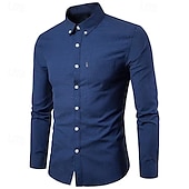 preiswerte Button-Down-Hemden für Herren-Herren Hemd Oberhemd Knopfhemd Glatt Hochzeit Party Schwarz Weiß Rosa Marineblau Langarm Kargen Frühling &amp; Herbst Bekleidung Tasche