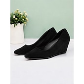 abordables Block Heels-escarpins compensés à bout pointu en faux suède noir pour femmes - chaussures élégantes et confortables pour le bureau et les événements formels