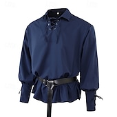 cheap Tops-Medieval Renaissance 17th Century Medium Length Blouse / Shirt Cosplay Costume Ren Faire Knight Ritter Celtic Knight Drawstring Solid Color Men&#039;s Celtic Pirate Masquerade Casual Daily Renaissance Fair