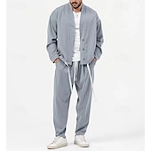 preiswerte Herren Basic Hemden Sets-Herren 2 Stück Hemden-Set Passende Sets Lässiges Hemd Grün Hellgrau Grau Langarm Glatt Täglich Ausgehen Bekleidung Modisch Brautkleider schlicht