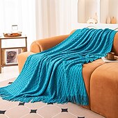 お買い得  ブランケット＆毛布-ニット スローブランケット テクスチャード ダークグレー スローブランケット タッセル付き ボヘミアン フリンジ スローブランケット