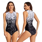 preiswerte One Pieces Rash Guards-Damen Anti UV Shirt Badeanzug Bademode Bedruckt Frontreißverschluss Spandex UV-Sonnenschutz UPF50+ Schnelltrocknend Ärmellos Bodysuit Badeanzug Surfen Strand Wassersport Sommer