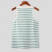 billige Treningsskjorter uten armer-Herre Singleter Underskjorte Ermeløs skjorte Ermeløs Crewneck Sommer Stribe Mote Designer Muskel Knapper utendørs Ut på byen Treningssenter Grønn Topp T-skjorte for menn