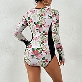 cheap One Pieces Rash Guards-Women's Rash Guard One Piece Swimsuit Floral Printed Front Zip Quick Dry Lightweight Breathable Sleeveless Bodysuit Bathing Suit Surfing Beach Water Sports Summer