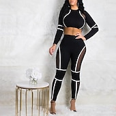 billiga Set och One-Pieces-Dam Yogaset 2 st Färgblock Träningsdräkter Vit Röd Yoga Kondition Gymträning Hög midja Andningsfunktion Mjuk Långärmad Sport Sportkläder Microelastisk Smal