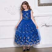 levne Párty šaty-Děti Dívčí Šaty na párty Květinový Bez rukávů Výkon Narozeniny Síťka Kravatový uzel Krásná Sladký Polyester Maxi Šaty na párty Swingové šaty Áčkové šaty Léto 4 roky + Šampaňská Vodní modrá Trávov