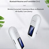 abordables Kit de Bluetooth/manos libres para coche-Receptor Bluetooth 5.0 para automóvil, adaptador auxiliar Bluetooth con cancelación de ruido, receptor de música Bluetooth para estéreo doméstico/auriculares con cable/llamadas manos libres, duración