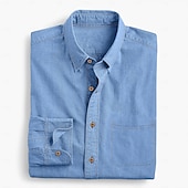 preiswerte Freizeithemden für Herren-Herren Hemd Chambray-Hemd Calico-Hemd Lässiges Hemd Knopfhemd Denim Blue Schwarz Dunkel Blau Dunkelblau Langarm Glatt Kragen Urlaub Täglich Bekleidung Modisch Brautkleider schlicht