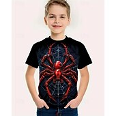 halpa Poikien Halloween-asut-Poikien 3D Kuvitettu SPIDER T-paita Lyhythihainen Kesä Kevät Muoti Perus Lapset 4-12 vuotta Tiukka pyöreä kaula-aukko ulko- Kausaliteetti Päivittäin Normaali