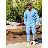 economico Set di camicie basic da uomo-Per uomo 2 pezzi Completo di camicia Camicia estiva Set abbinati Camicia da spiaggia Camicia con bottoni Liscio Da mare Informale Nero Bianco Blu marino Blu Manica lunga Colletto Primavera estate