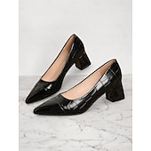 رخيصةأون Block Heels-حذاء نسائي أنيق باللون البني منقوش بجلد التمساح بكعب عريض | مثالي للعمل والحفلات