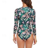 economico Rash Guards Interi-Per donna Top sottomuta Costume Intero Floreale Patchwork Stampato Cerniera Frontale Asciugatura Rapida Leggero Traspirante Manica Lunga Body costume da bagno Surf Spiaggia Sport Acquatici Estate